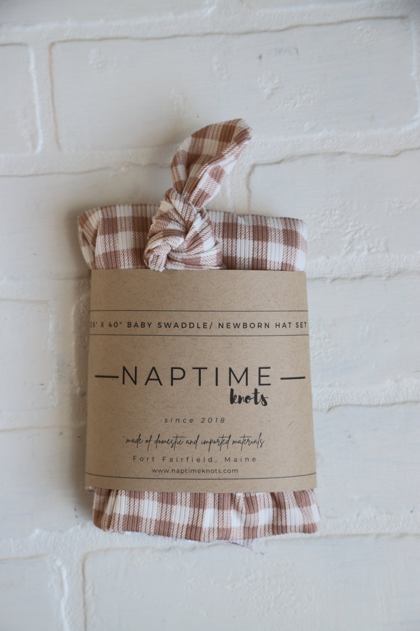 Brown Gingham Hat/Swaddle Set