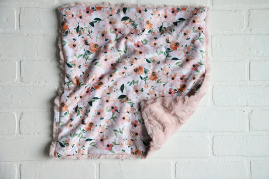 Sugared Peach Watercolor Floral  Lovey Blanket