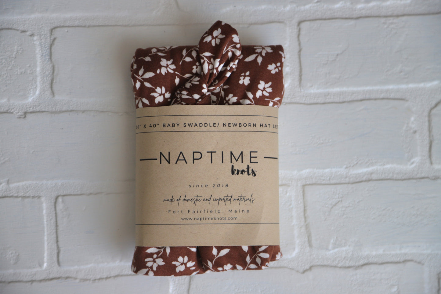 Brown/White Floral Hat/Swaddle Set