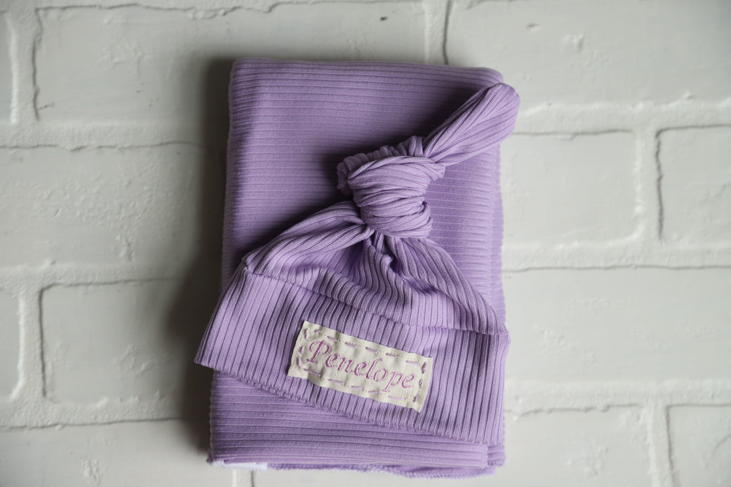 Purple Ribbed Hat/Swaddle Set