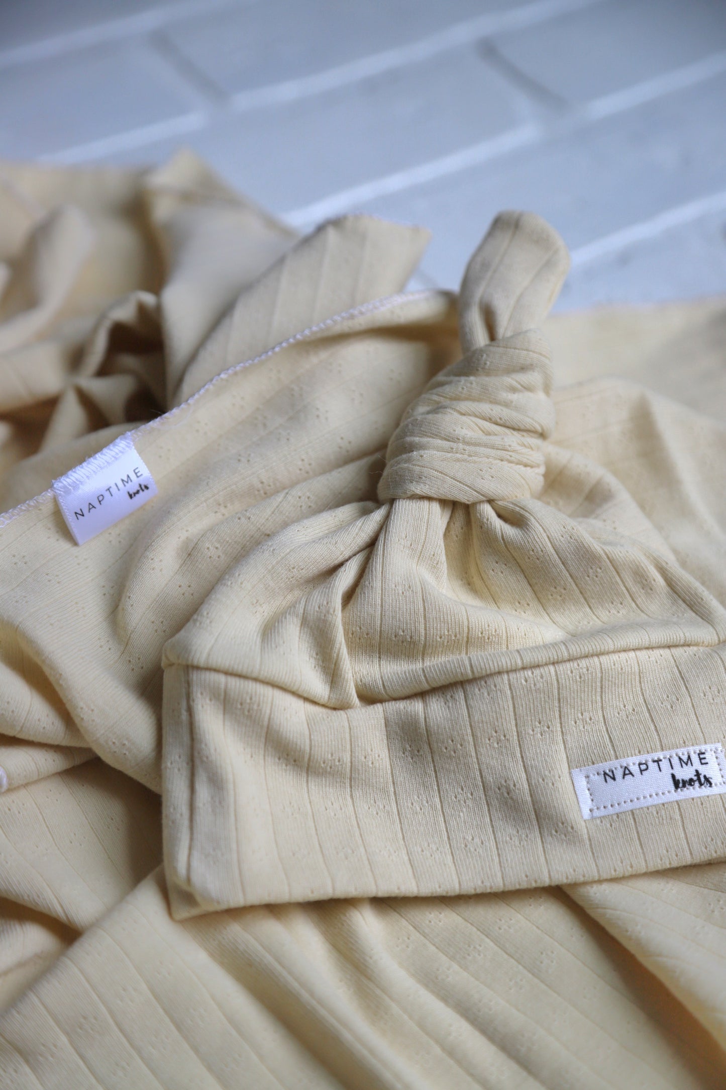 Butter Yellow Pointelle Hat/Swaddle Set