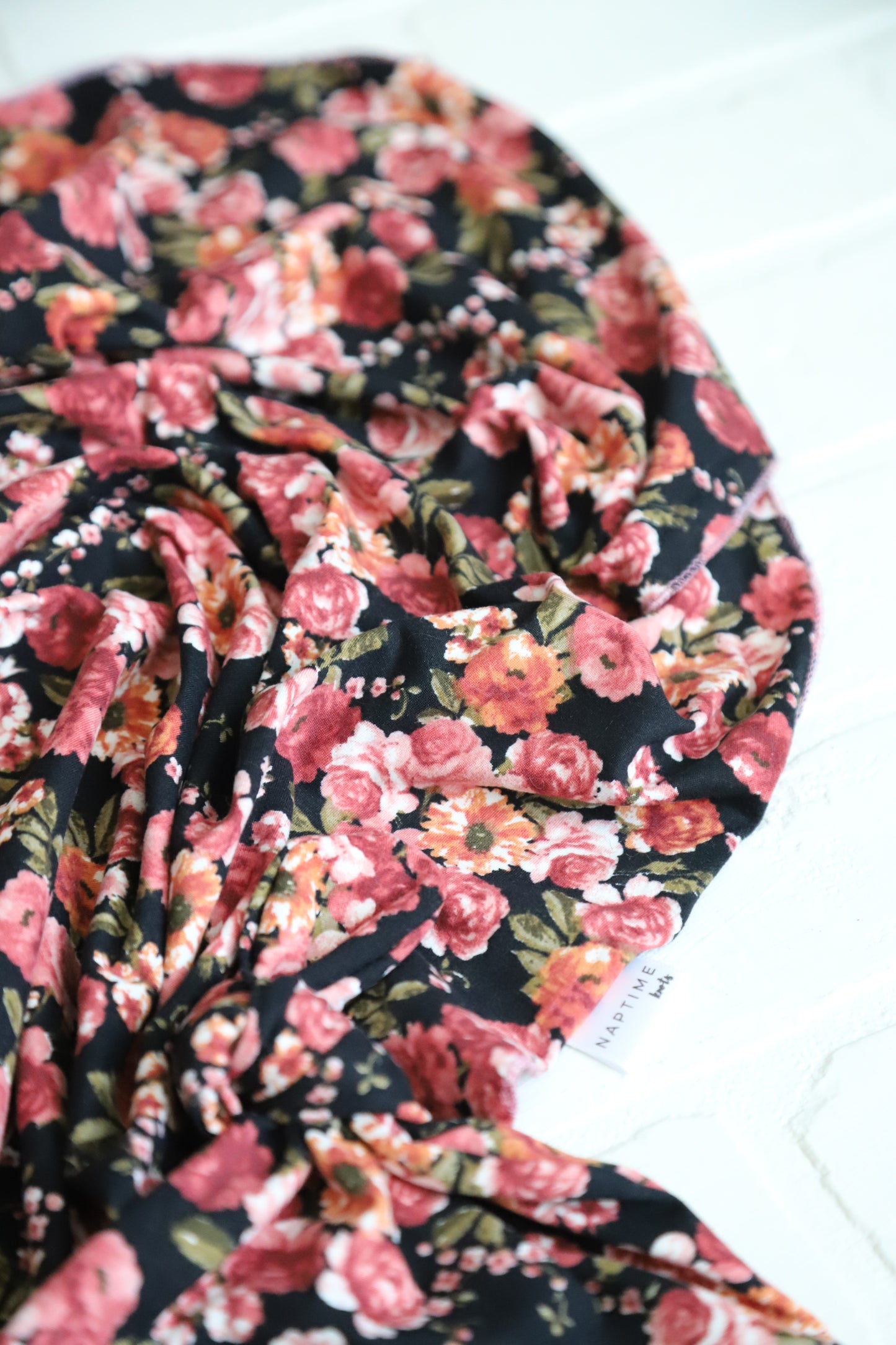 Black with Maroon Floral Hat/Swaddle Set