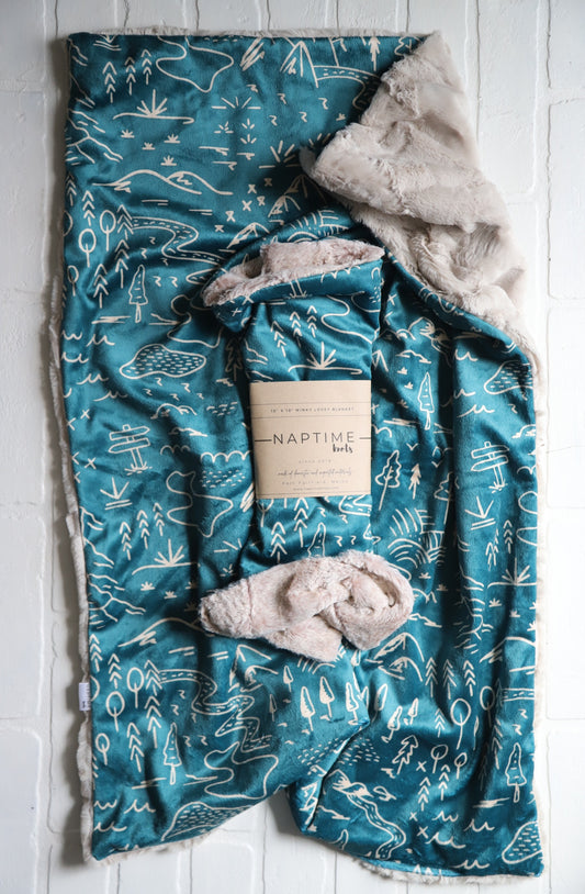 Teal Adventure Map XL Lovey Blanket (larger size)