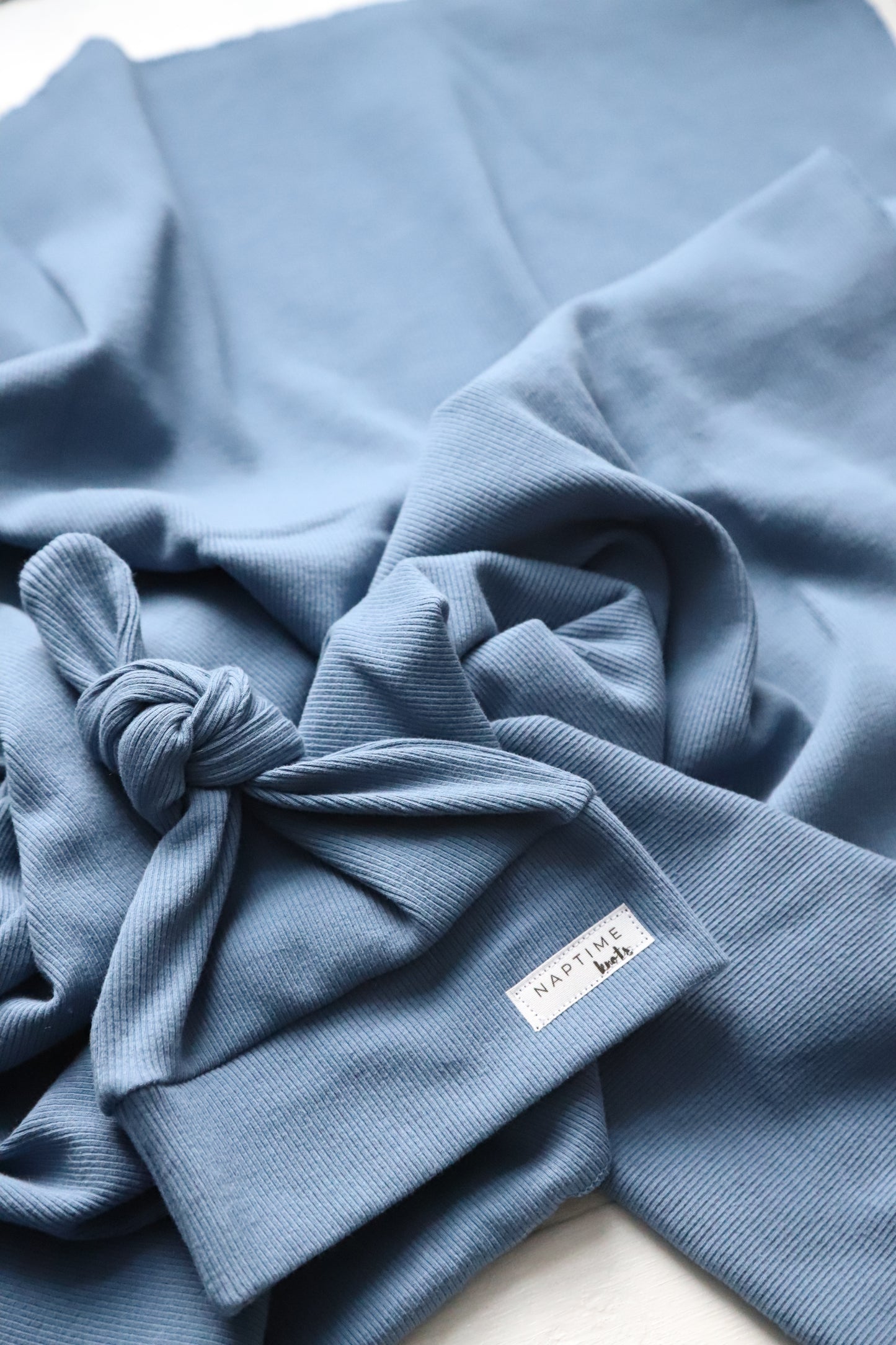 Light Denim Blue Ribbed Hat/Swaddle Set