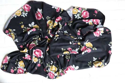 Sweater Knit Black Floral Hat/Swaddle Set