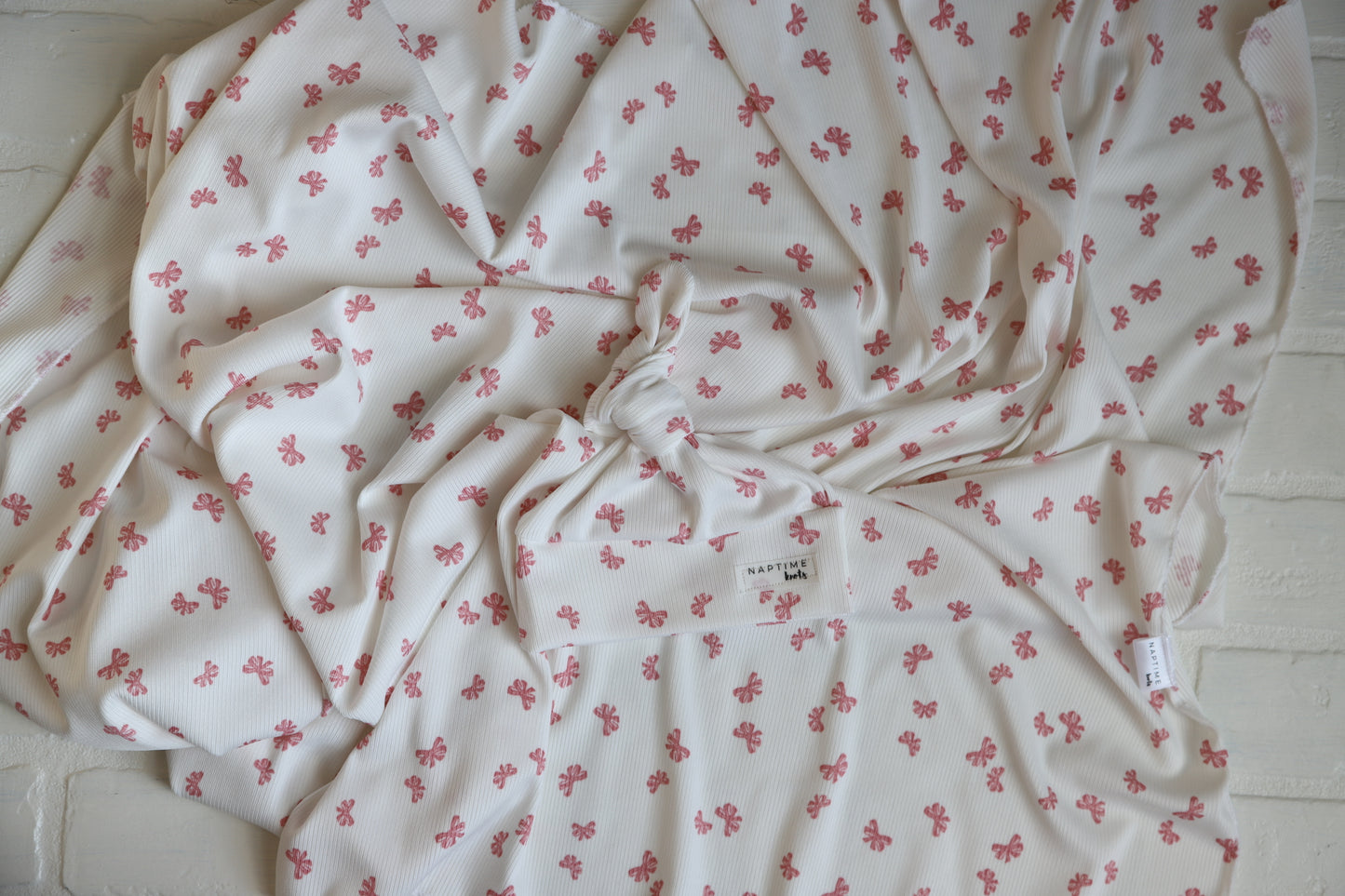 Pink Bow Ribbed Hat/Swaddle Set