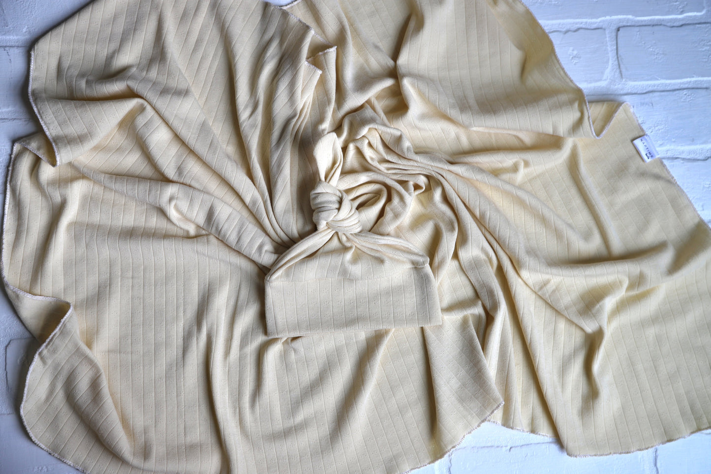 Butter Yellow Pointelle Hat/Swaddle Set