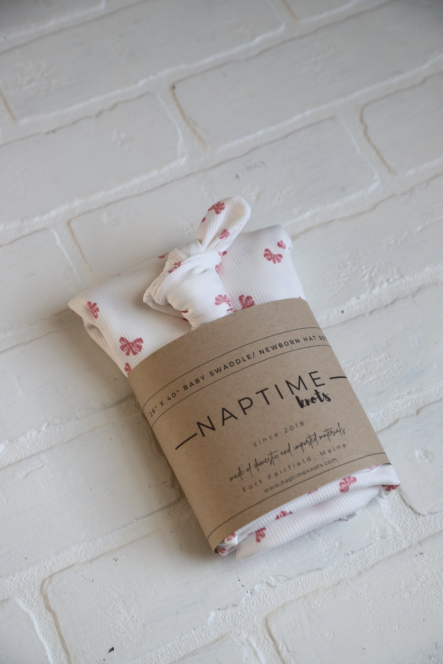 Pink Bow Ribbed Hat/Swaddle Set