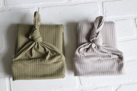 Ribbed Swaddle and Newborn Hat | Taupe or Olive Green