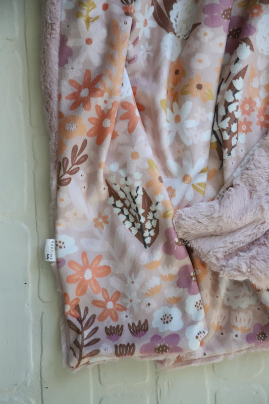 Flower Meadow Pink Earth Tones XL Lovey Blanket (larger size)