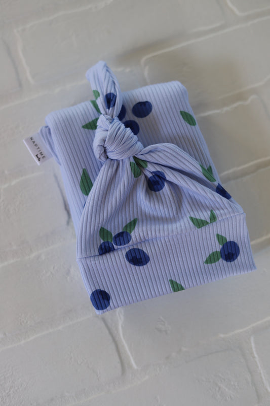 Blueberries Rib Knit Hat/Swaddle Set