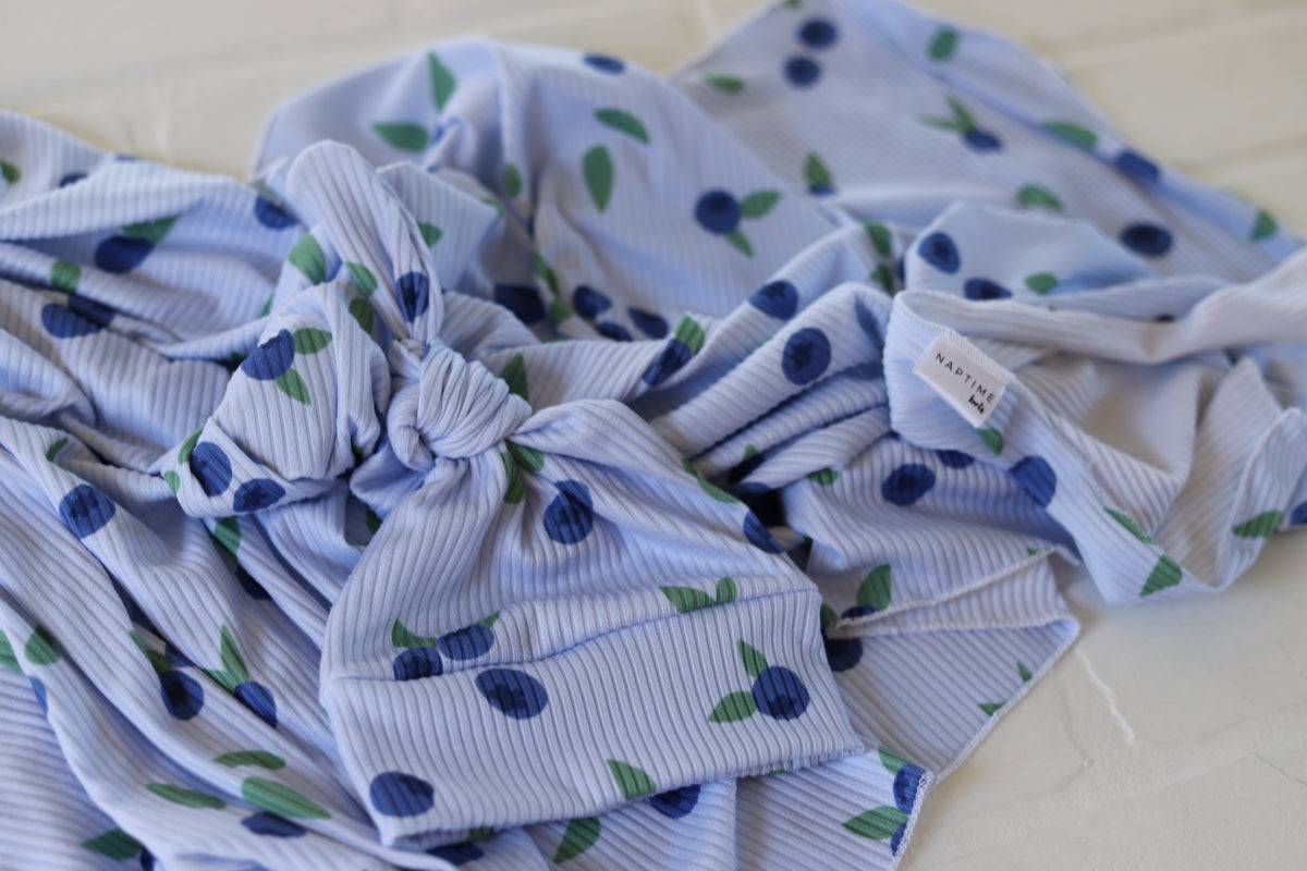 Blueberries Rib Knit Hat/Swaddle Set