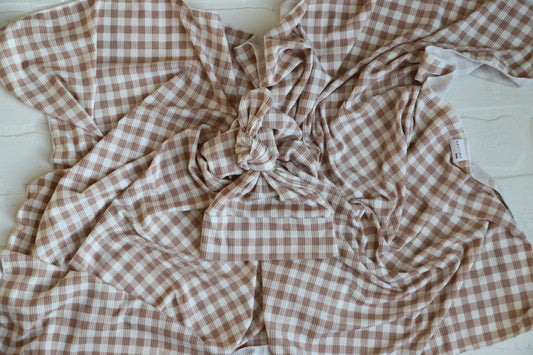 Brown Gingham Hat/Swaddle Set
