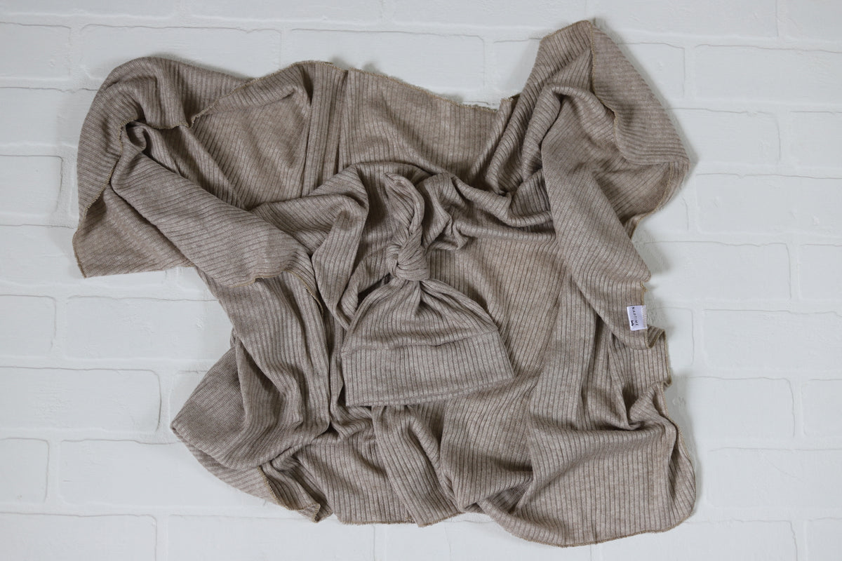 Carmel Sweater Rib Knit Hat/Swaddle Set