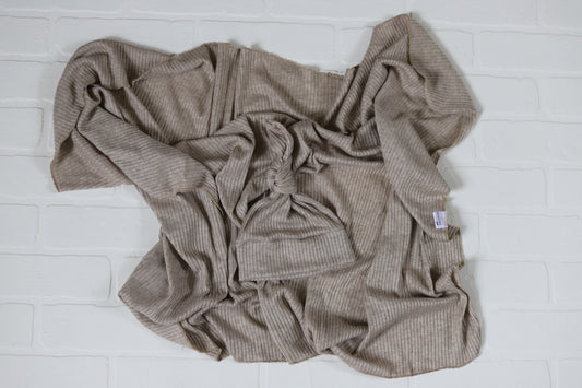 Carmel Sweater Rib Knit Hat/Swaddle Set