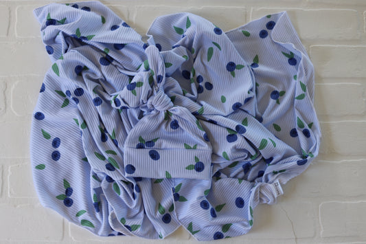 Blueberries Rib Knit Hat/Swaddle Set