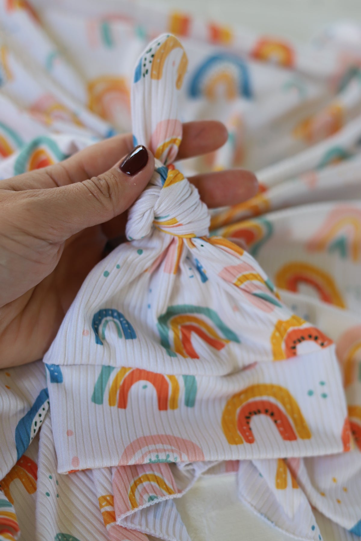 Rainbows Rib Knit Hat/Swaddle Set