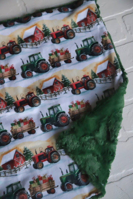 Christmas Tractors Lovey Blanket