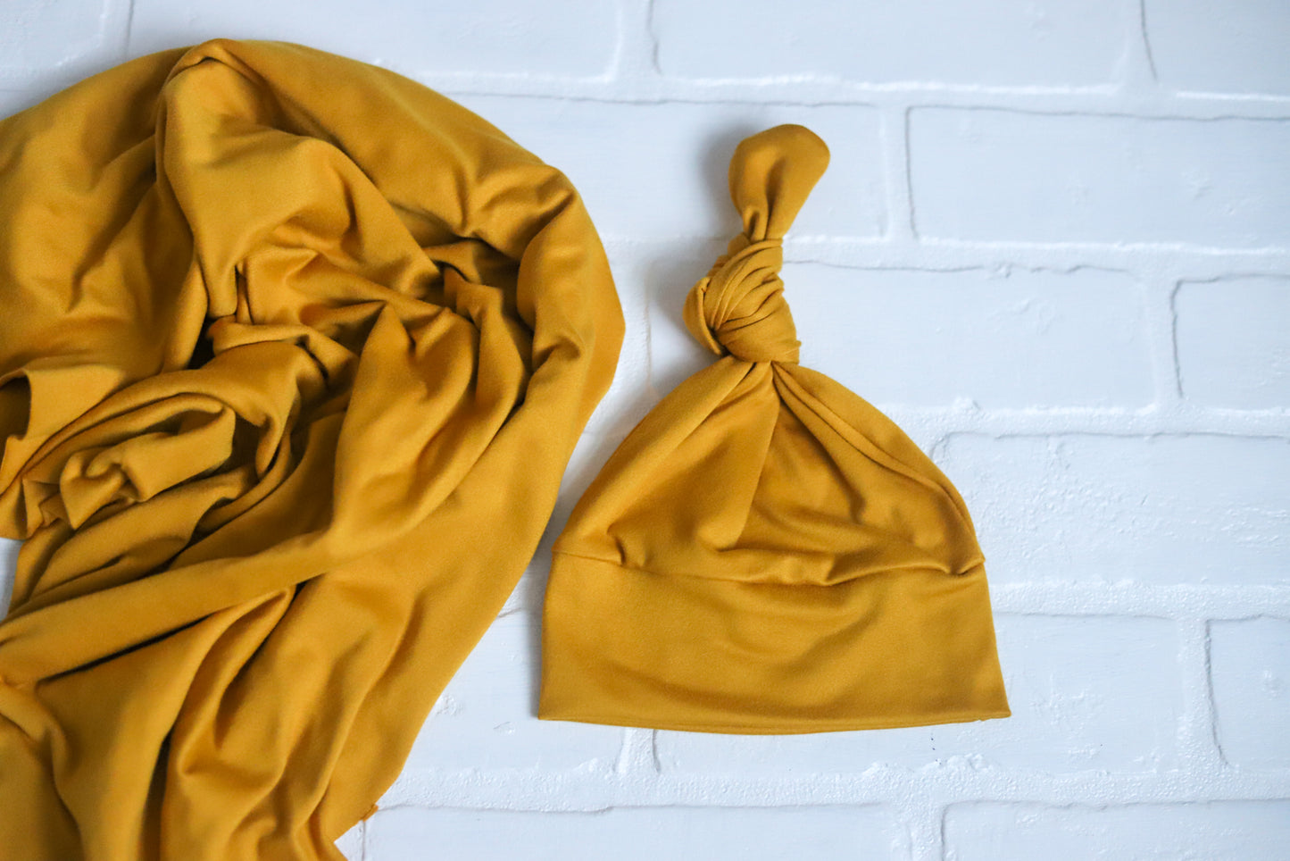 Mustard Swaddle and Newborn Hat | Or PLAIN Top Knot Hat